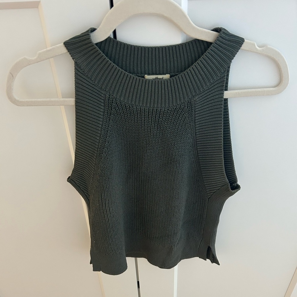 Sleeveless Ribbed Knit Top - Green